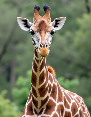 Giraffe gracefully gazing in lush green surroundings
