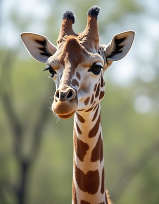 Giraffe gazes towards the camera in a natural habitat