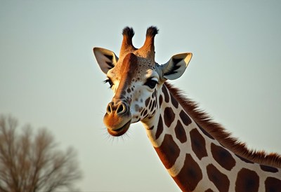 Giraffe portrait against a tranquil sunset sky