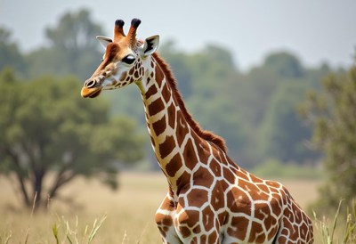 Giraffe stands gracefully in the grasslands under sunlight