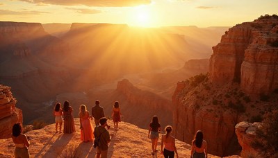 Group of people enjoying sunset at grand canyon