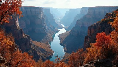 Stunning autumn landscape of rocky canyon and river