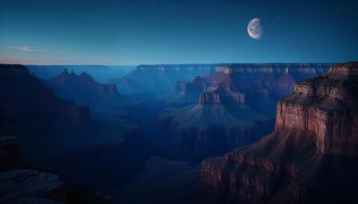 Night view of the grand canyon under the moonlight