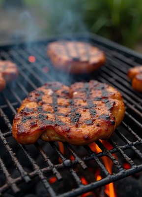 Grilling delicious pork chops over an open flame outdoors