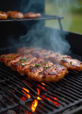 Grilling delicious meat over an open flame outdoors