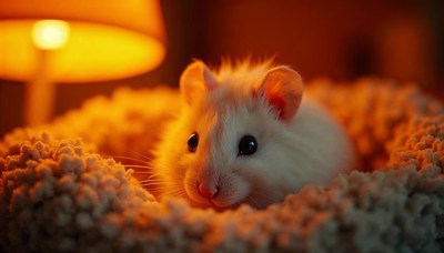 Cute white hamster resting in cozy surroundings