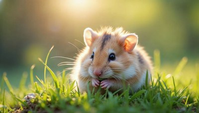 Hamster enjoying a sunny day in the grass