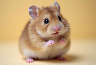 Cute hamster with fluffy fur on bright background