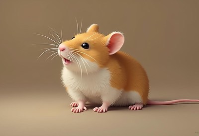 Charming cartoon mouse sitting on a flat surface