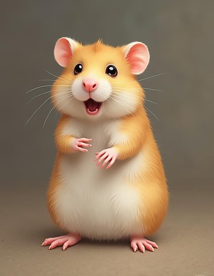 Cute hamster with a joyful expression on plain background