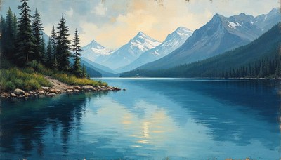 Majestic mountains reflect in tranquil blue lake