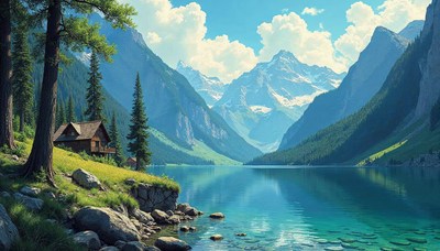 Scenic view of a tranquil lake surrounded by mountains