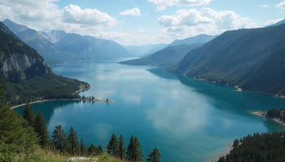Scenic view of tranquil lake surrounded by mountains