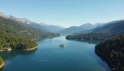 Breathtaking view of a serene lake surrounded by mountains