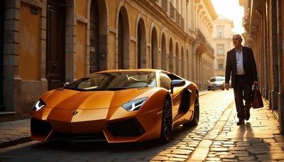 Luxury sports car parked in a historic urban setting