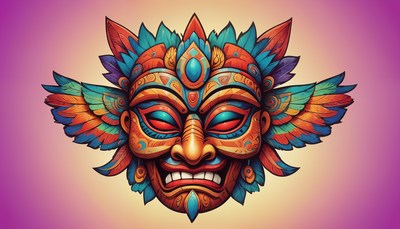 Vibrant traditional mask with colorful wings
