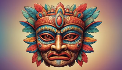 Colorful traditional mask with intricate design and feathers