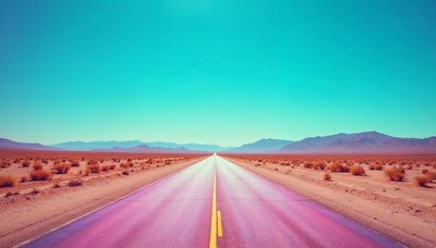 Vast desert road under bright blue sky at midday