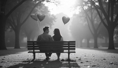 Couple shares a romantic moment in a park setting