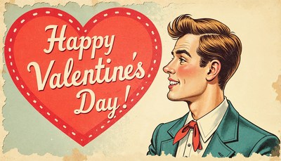 Vintage valentine card illustration with cheerful man