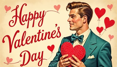 Charming man with a heart at retro valentine's day!