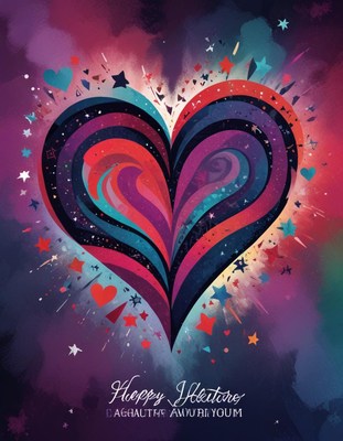Colorful heart design with vibrant abstract elements