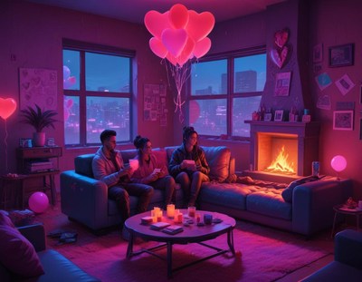 Friends gather for cozy celebration in warm setting