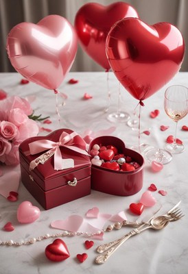 Romantic celebration with heart decorations and sweets