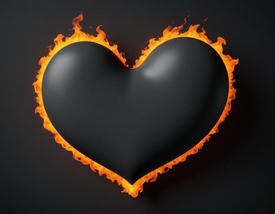 Heart shaped design with fiery flames surrounding it