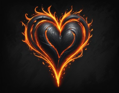 Fire and shadow heart design with glowing edges