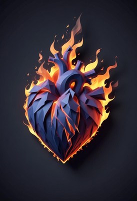 Heart symbol made of flames with intricate details