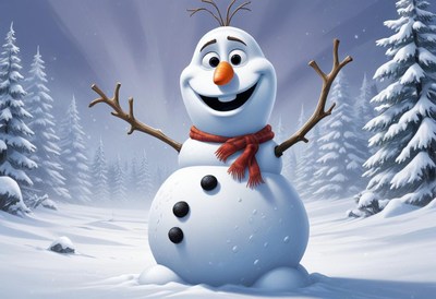 Snowman enjoying winter in a snowy forest landscape