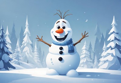 Joyful snowman enjoys winter in a snowy landscape