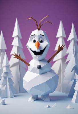 Playful snowman in a snowy landscape with trees