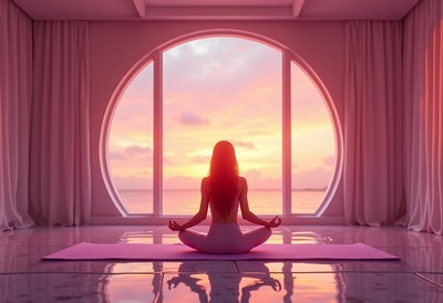 Peaceful sunset yoga session by the ocean