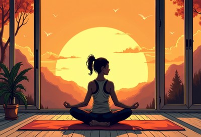 Sunset yoga practice in a tranquil mountain setting