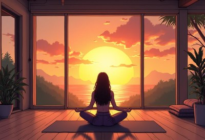 Serene sunset yoga session by the window