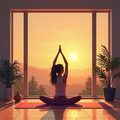 Sunset yoga session with mountain view