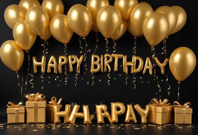 Colorful birthday decor with gold balloons