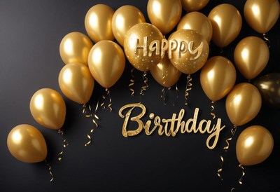 Elegant golden birthday celebration decorations displayed