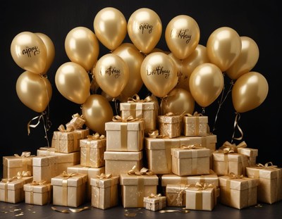 Golden balloons and gifts creating a festive atmosphere