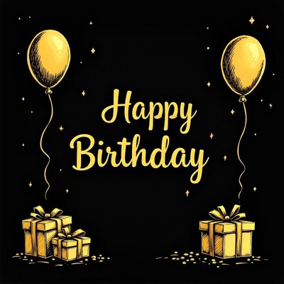 Birthday celebration design featuring balloons and gifts