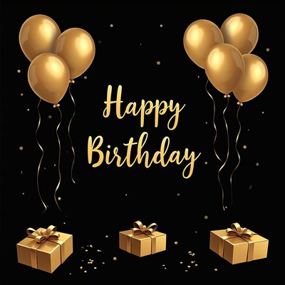 Birthday celebration with golden balloons and gifts