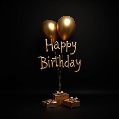 Golden birthday celebration with balloons and gifts
