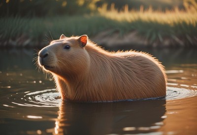 Capybara enjoying a sunny afternoon in calm water