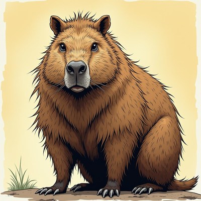 Capybara sitting calmly in a natural habitat setting