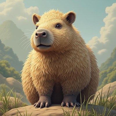 Capybara resting peacefully in a lush green landscape