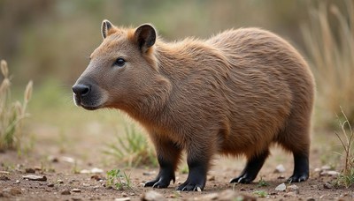 Capybara standing on the ground in natural habitat