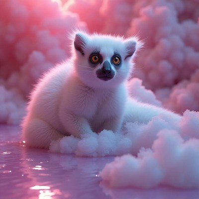 Adorable white animal in a dreamy cloud setting