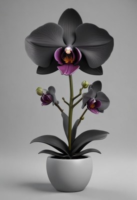 Elegant black orchid with vibrant purple accents displayed